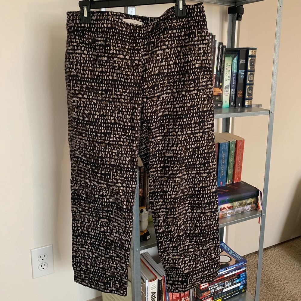 Patterned linen ankle cropped pants